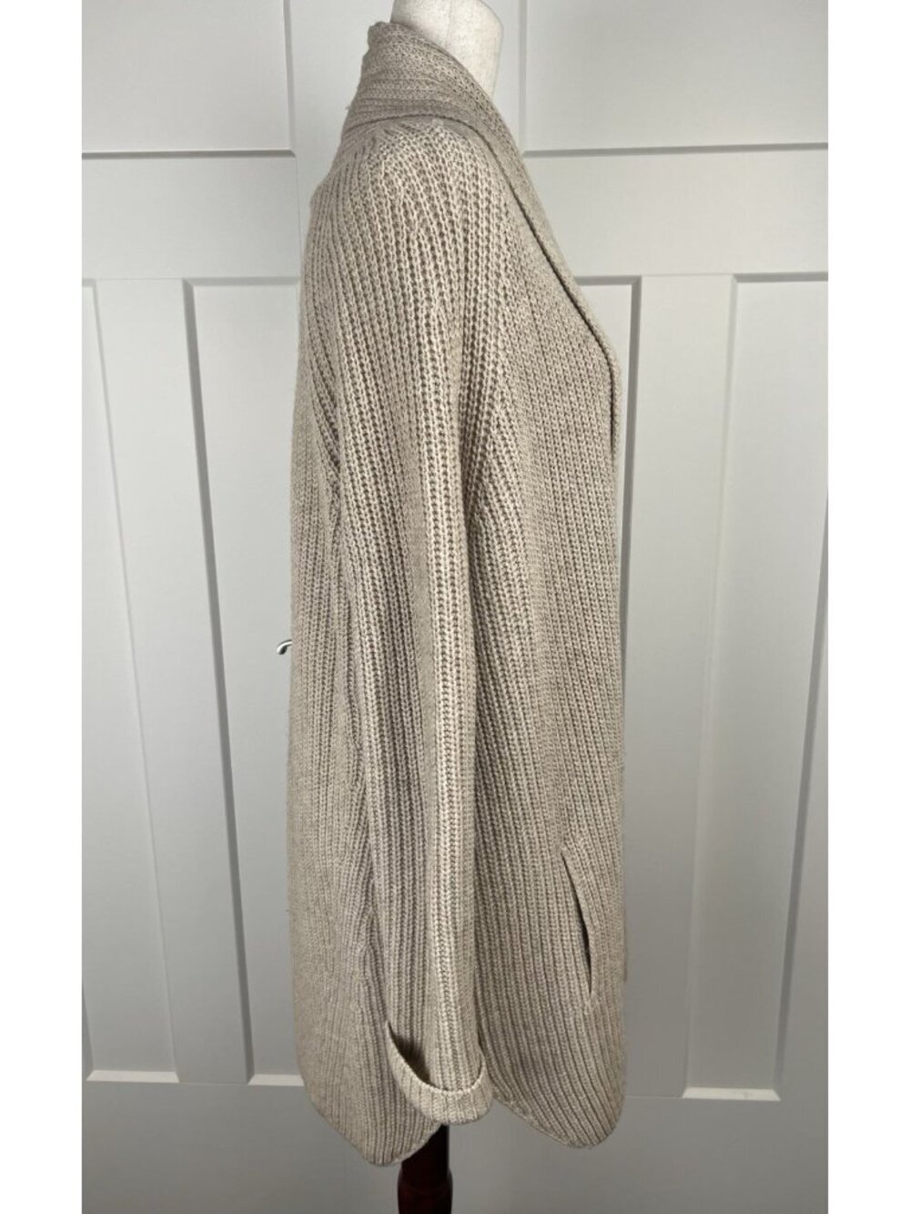 Vince Light Beige Open-Front Ribbed Cardigan - Picture 4 of 12